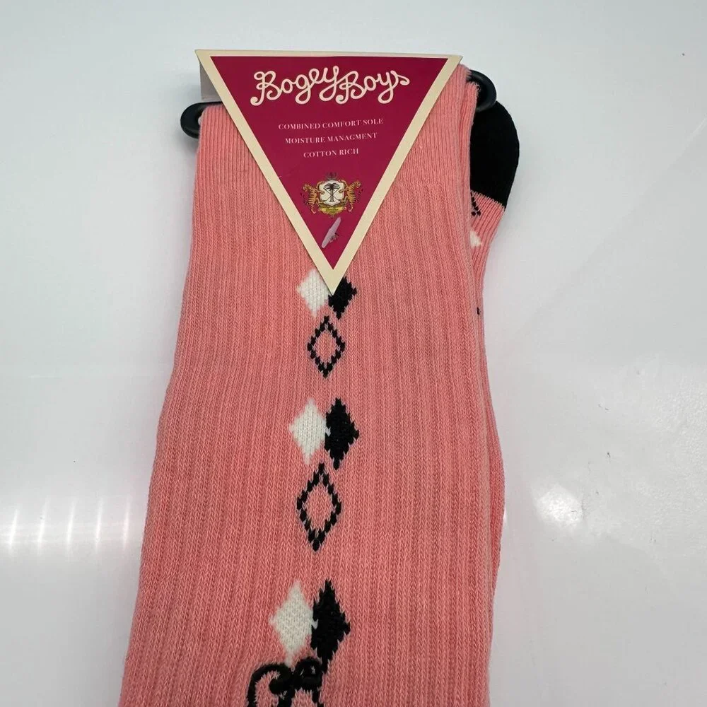 Bogey Boys Men's Comfort Sole Cotton Rich Golf Socks, Shoe Size 8-12, Pink/Black